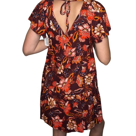 NWT Old Navy Babydoll Floral V-Neck Dress Womens XS Boho Dark Cottage Burgundy - Picture 5 of 9
